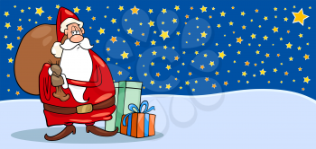 Greeting Card Cartoon Illustration of Santa Claus or Papa Noel or Father Christmas with Sack full of Christmas Presents