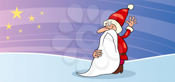 Greeting Card Cartoon Illustration of Santa Claus or Papa Noel or Father Christmas with Star