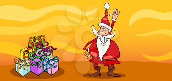 Greeting Card Cartoon Illustration of Santa Claus or Papa Noel or Father Christmas with Christmas Presents