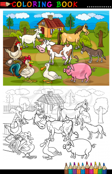 Coloring Book or Coloring Page Cartoon Illustration of Funny Farm and Livestock Animals for Children Education