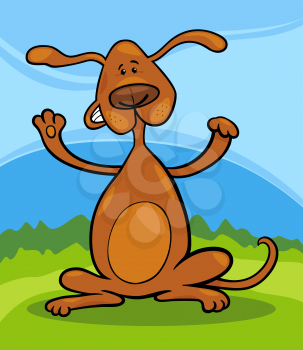 Cartoon Illustration of Happy Playful Standing Dog or Puppy
