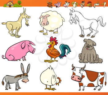 Cartoon Illustration Set of Comic Farm and Livestock Animals isolated on White