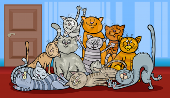 Cartoon Illustration of Happy Cats or Kittens Group at Home