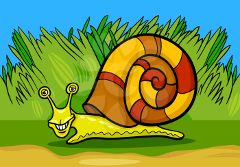 Cartoon Illustration of Funny Snail Mollusk with Shell