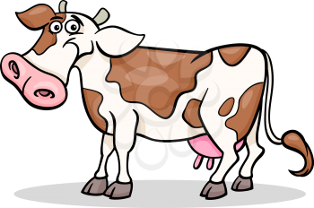 Cartoon Illustration of Funny Spotted Cow Farm Animal