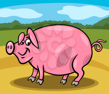 Cartoon Illustration of Funny Comic Pig Farm Animal