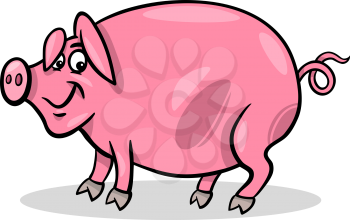 Cartoon Illustration of Funny Pig Farm Animal