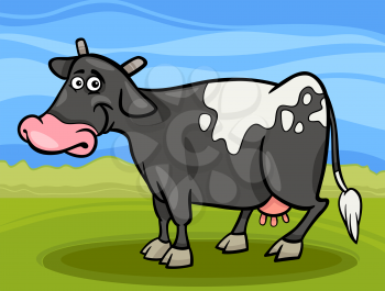 Cartoon Illustration of Funny Spotted Milk Cow Farm Animal