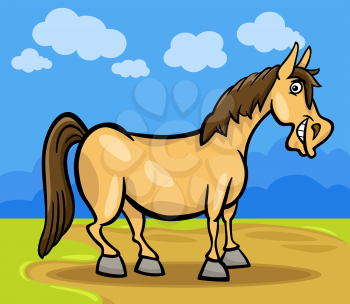 Cartoon Illustration of Funny Comic Horse Animal on the Farm