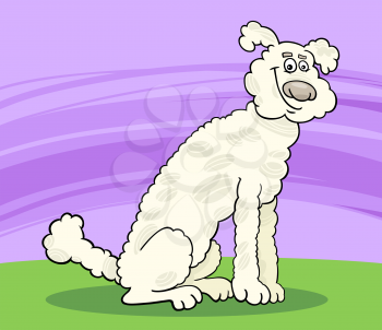 Cartoon Illustration of Cute White or Beige Poodle Dog against Landscape