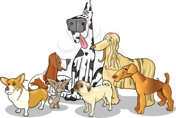 Cartoon Illustration of Cute Purebred Dogs or Puppies Group