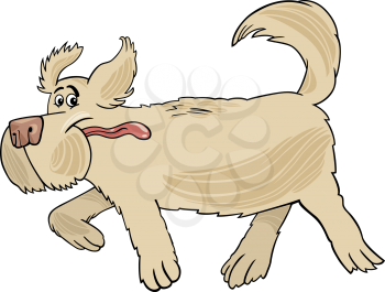 Cartoon Illustration of Funny Running Shaggy Beige Sheepdog Dog