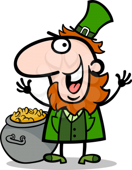 Cartoon Illustration of Happy Leprechaun with Pot of Gold on St Patricks Day Holiday
