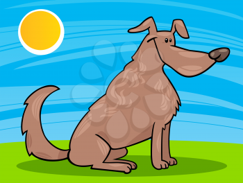 Cartoon Illustration of Funny Sitting Brown Dog