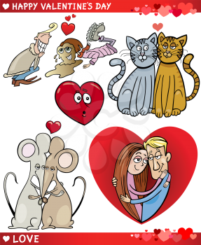 Cartoon Illustration of Cute Valentines Day and Love Themes Collection Set