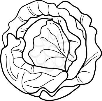 Black and White Cartoon Illustration of Cabbage or Lettuce for Coloring Book