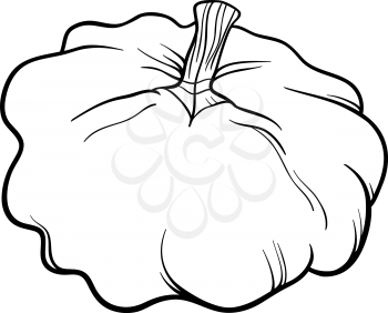 Black and White Cartoon Illustration of Patison Vegetable Food Object for Coloring Book