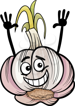Cartoon Illustration of Funny Comic Garlic Head Vegetable Food Character