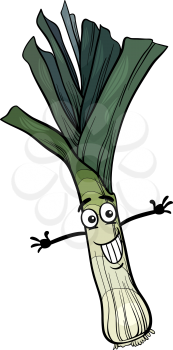 Cartoon Illustration of Funny Comic Leek Vegetable Food Character