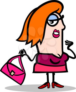 Cartoon Illustration of Funny Woman with Bag
