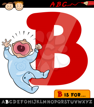 Cartoon Illustration of Capital Letter B from Alphabet with Baby for Children Education