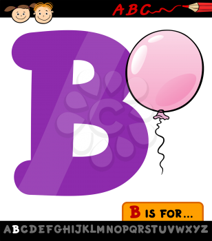 Cartoon Illustration of Capital Letter B from Alphabet with Balloon for Children Education