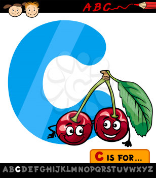 Cartoon Illustration of Capital Letter C from Alphabet with Cherry Fruit for Children Education