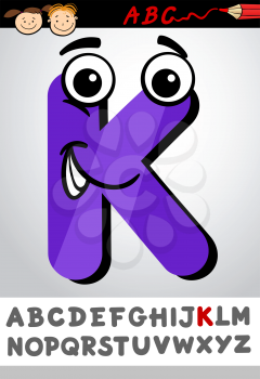 Cartoon Illustration of Cute Capital Letter K from Alphabet for Children Education