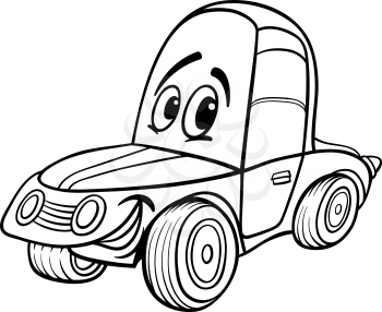 Black and White Cartoon Illustration of Funny Racing Car Vehicle Comic Mascot Character for Coloring Book for Children