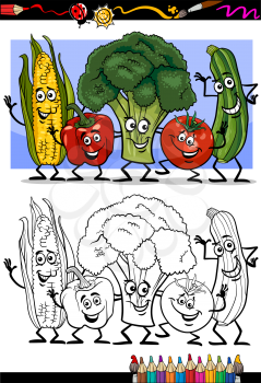 Coloring Book or Page Humor Cartoon Illustration of Vegetables Comic Food Objects Group for Children Education