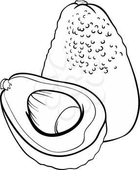 Black and White Cartoon Illustration of Avocado Fruit Food Object for Coloring Book