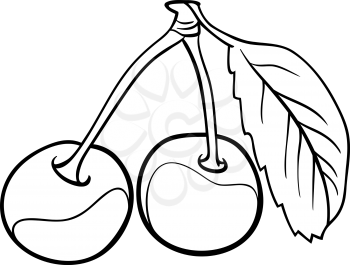 Black and White Cartoon Illustration of Cherry Fruits Food Object for Coloring Book
