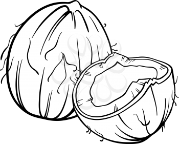 Black and White Cartoon Illustration of Coconut or Cocoanut Food Object for Coloring Book