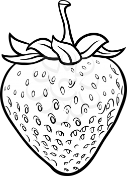 Black and White Cartoon Illustration of Strawberry Fruit Food Object for Coloring Book