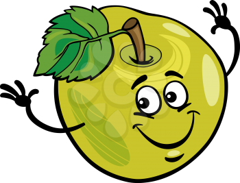 Cartoon Illustration of Funny Green Apple Fruit Food Comic Character