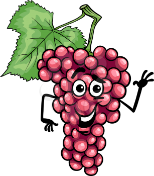 Cartoon Illustration of Funny Red or Pink Grapes Fruit Food Comic Character