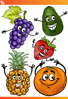 Cartoon Illustration of Funny Fruits Comic Food Characters Set