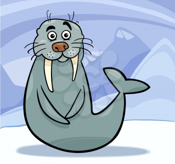 Cartoon Illustration of Funny Walrus Arctic Wild Animal