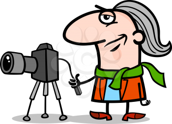Cartoon Illustration of Funny Photographer Artist with Camera Profession Occupation