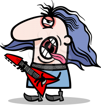 Cartoon Illustration of Funny Rockman Musician with Electric Guitar Profession Occupation