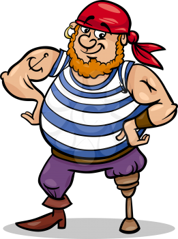 Cartoon Illustration of Funny Pirate Officer with Peg Leg