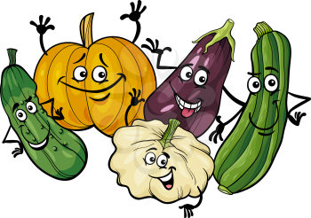 Cartoon Illustration of Funny Cucurbits Vegetables Food Characters Group