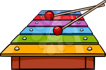 Cartoon Illustration of Xylophone with Sticks Clip Art
