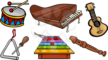 Cartoon Illustration of Musical Instruments Objects Clip Art Set