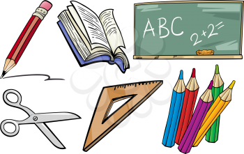 Cartoon Illustration of School Objects for Children and Pupils or Students Clip Arts Set