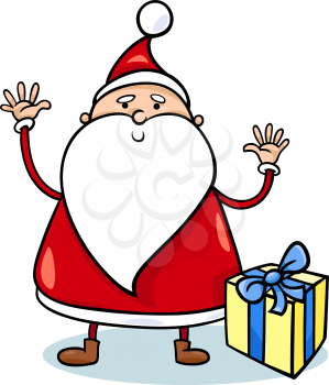 Cartoon Illustration of Cute Santa Claus Christmas Character with Present or Gift