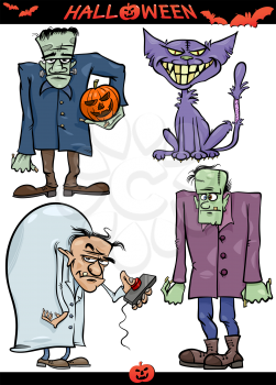 Cartoon Illustration of Halloween Holiday Themes like Evil Scientist or Zombie or Frankenstein