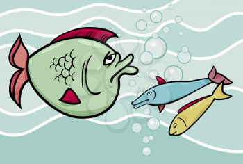 Concept Cartoon Illustration of Big Fish in the Sea