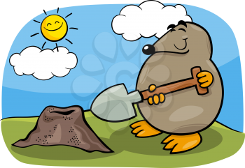 Cartoon Illustration of Funny Cute Mole with Shovel