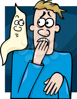 Royalty Free Clipart Image of a Man Afraid of a Ghost